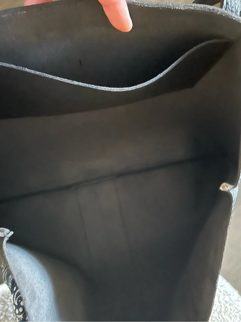 Vince Camuto Black Leather Tote with Gray Center Stripe